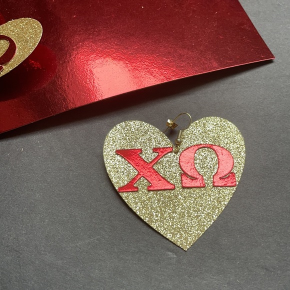 Artist Made paper Chi Omega Pierced Earring NEW - Picture 2 of 3